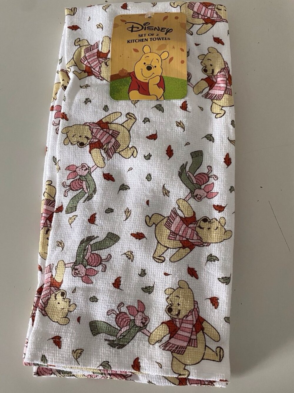 2 Pack Disney Winnie The Pooh Piglet Autumn Fall Leaves Kitchen Towels 16 X 26”